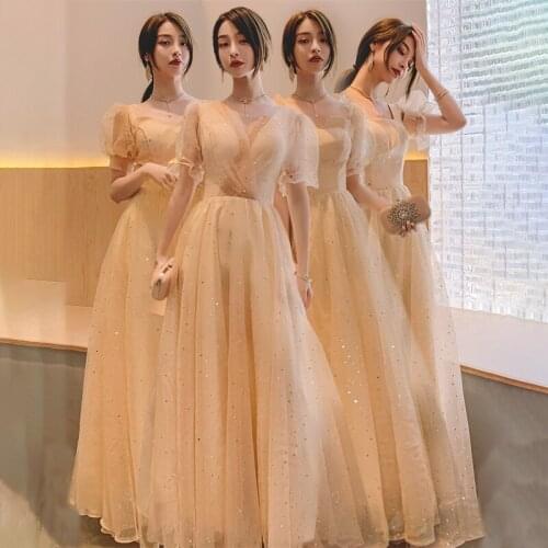 Bridesmaids Dresses Illusion Elegant V-Neck Short A-Line Pleat Luxury Champagne Tulle Lace Vintage Women Wedding Party Gown E348