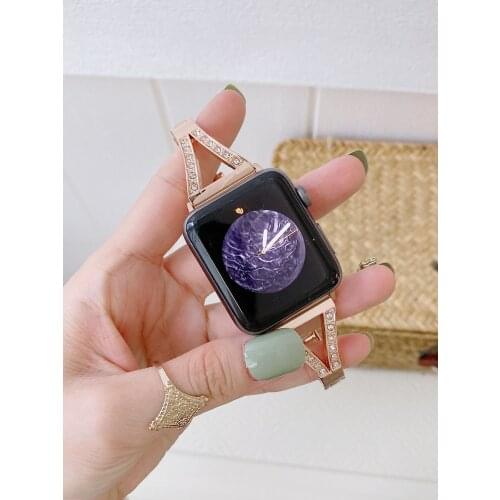 Watchband for Apple Watch Stainless Steel Strap 44mm/40mm/42mm/38mm Link Bracelet Metal+Diamonds Wrist Belt Iwatch 4 3 5 SE 6