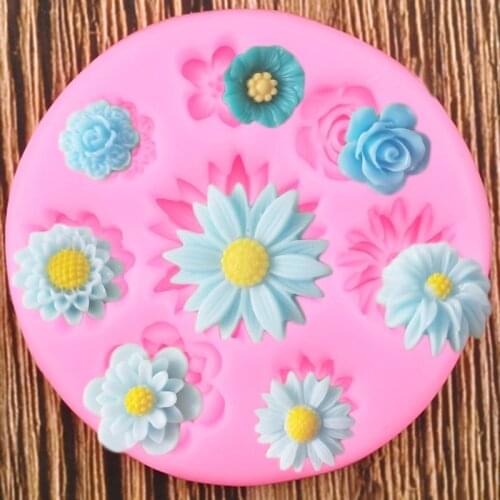 Daisy Rose Poppy Flower Silicone Mold Cupcake Topper Polymer Clay Resin Mold Cake Decorating Tools Chocolate Candy Moulds