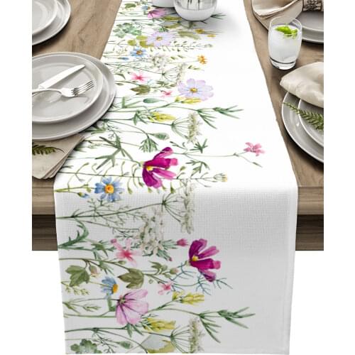 Luxury Table Runner Spring Flowers Colored Fields Birthday Party Hotel Dining Table High Quality Cotton And Linen Table Cloth