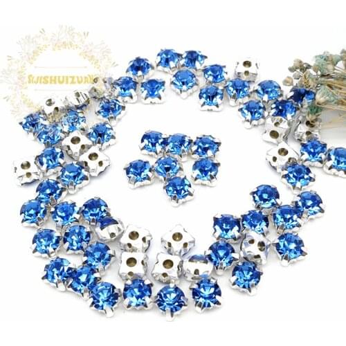 3mm 4mm 5mm 6mm 7mm 8mm Light Sapphire Diamond shape Glass Crystal rhinestones with silvery claw Diy wedding dress accessories