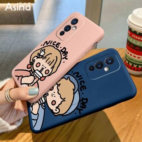 ASINA Cute Cartoon Case For Oneplus 9 8t Nord 8 Pro Liquid Silicone Couple Cases For Oneplus 7 7T Pro Nord Cover Coque Girl