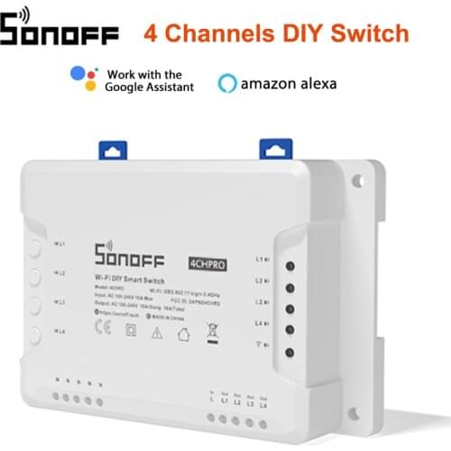 Sonoff 4CH Pro R2 Smart Home Wifi Switch 4 Gang Inching Self-Locking Interlock Control Smart eWelink App Remote Switch