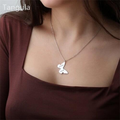 Tangula Custom Name Ladies Butterfly Pendant Necklace Bohemian Jewelry Girlfriend and Family Birthday Anniversary Christmas Gift