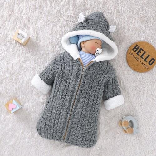 Warm Baby Swaddle Blanket Knitted Newborn Wrap Soft Infant Sleeping Bag Footmuff Cotton Envelope Stroller Accessories Blanket