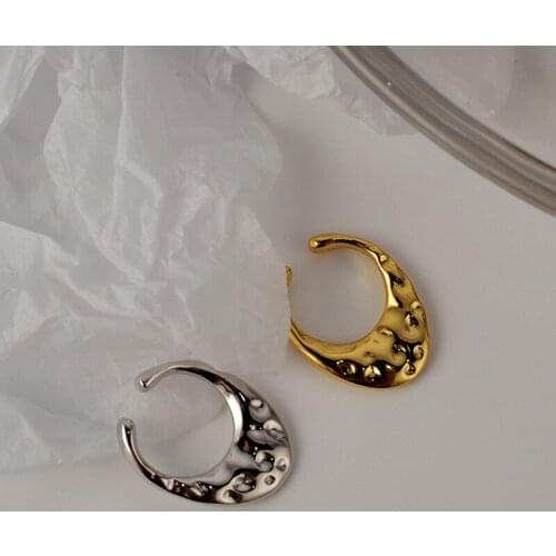 ONLY 1PC (No pierced) 9.5MM Authentic 925 Sterling silver White/ Gold concave-convex hammered Surface Clip Earrings TLE1048