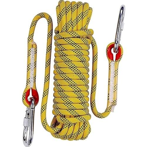 Outdoor Rock Climbing Rope 10Mm With 2 Carabiners Multifunctional Heavy Duty Rope For Hiking Caving Camping