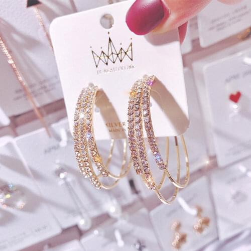 South Korea Dongdaemun Earrings Exaggerated Geometric Circle Earrings Personality Wild C-shaped Crystal Earrings Women Amybaby