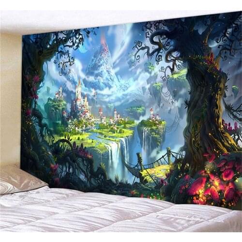 Mushroom Castle Tapestry Fairytale Dreamy Tapestry wall Hanging Huge Psychedelic Carpet Hippie Tapestries Kids Room wall Decor