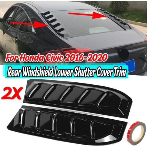 For Honda Civic 16-20 Carbon Fiber Look Rear Window Louver Cover Sun Shade Vent