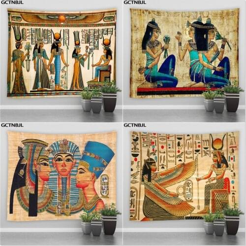 Yellow Ancient Egypt Tapestry Wall Hanging Old Culture Printed Hippie Egyptian Vintage Tapestries Background Cloth Home Decor