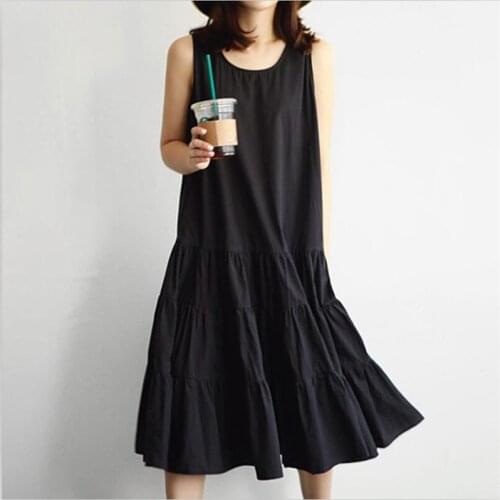 2020 Women Summer Thin Cotton and Linen Dress Casual Loose Comfortable Tank Dress Solid Ruffles Sweet Girl Dress Plus Size M-7XL