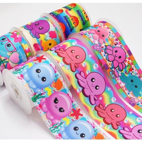 10 Yards The Octopus Printed Grosgrain Ribbon For Hair Bows DIY Crafts Handmade Accessories 51827