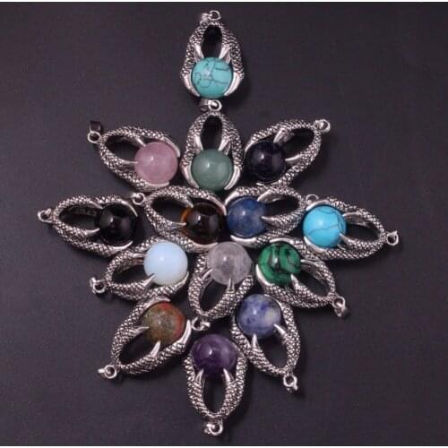 12pcs Druzy Claw Holding Natural Stone Crystal Ball Necklace for Women Men Crystal Stone Pendant Charms Jewelry Making