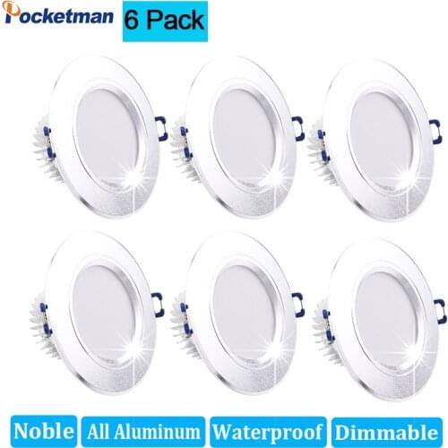 6Pcs/Lots Noble All Aluminum Dimmable 6 LED Downlight Waterproof Warm White Cold White Recessed LED Lamp Spot Light 220V home