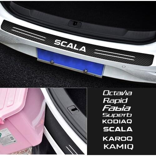 Car Accessories Carbon Fiber Rear Bumper Protection Sticker For skoda Octavia Rapid Fabia Superb Kodiaq Scala Karoq Kamiq