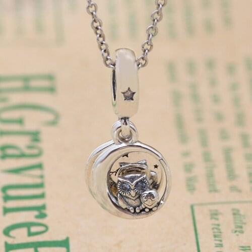 Bewill S925 Sterling Silver Be With You Owl Pendant Beads Fit Original Charms Necklace