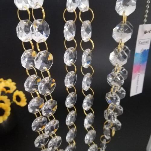 Camal 100cm/3.3ft (Gold Ring) Clear 14mm Crystal Octagonal Beads Chain Garland Chandelier Lamp Part Curtain Craft Ornament Home