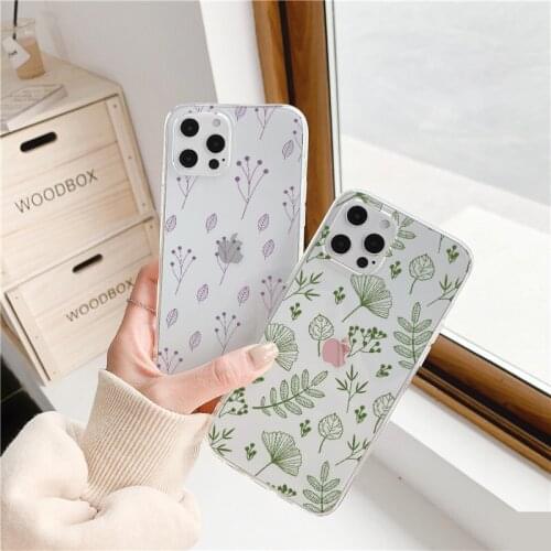 Retro Flower Leaf Leaves Phone Case for iphone 12 11 Pro Max 6s 7 8 Plus SE 2020 X XS MAX XR Soft Clear Transparent Back Cover