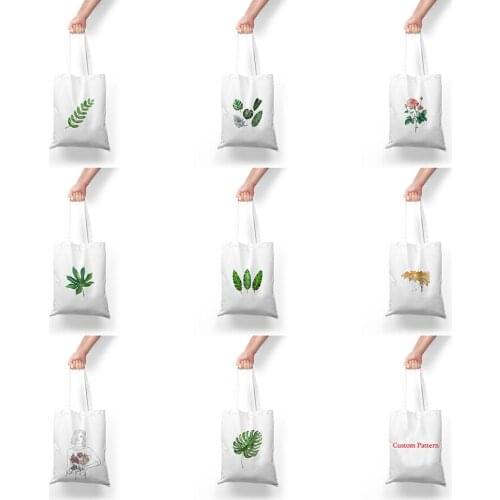 Leaf Printed Handbag Eco Reusable High Capacity Foldable Shopping Bag Plant Floral Travel Beach Tote Custom Pattern