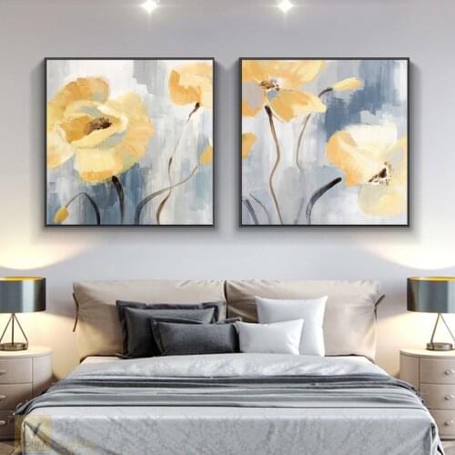 Yellow Blue Flower Canvas Painting Abstract Nordic Posters and Prints Modern Wall Art Pictures for Living Room Home Decoration