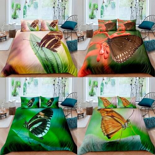 2/3pcs 3D Colorful Cute Butterfly Bedding Set For Girl Boy Bedclothes Animal Duvet Cover Set King /Queen/Full/Twin Size