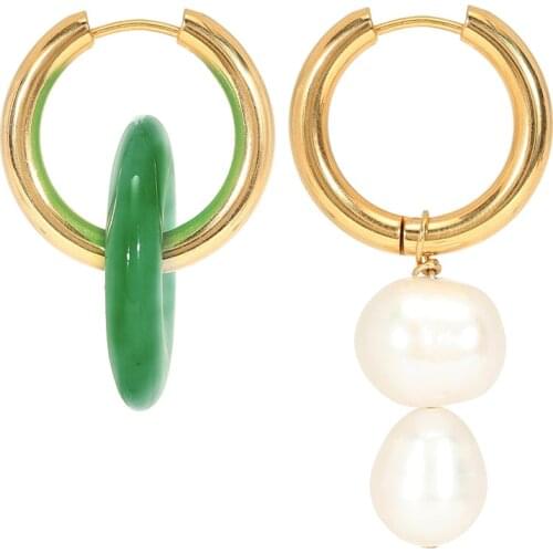 Korean Trendy Freshwater Pearls Elegant stainless steel Hoop Earrings Minimalist Fine Stylish Female Pulseras Mujer Moda 2020