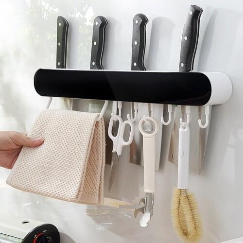 Kitchen Storage Knife Holder Wall Shelf Stand Strip Organizer Integration Non-Perforating Mop Rack Kitchen Accessories