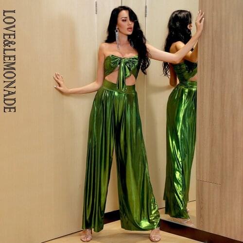 LOVE&LEMONADE Sexy Tube Top Changeable Lace High Waist Green Reflective Knit Two-Pieces Set LM6473A