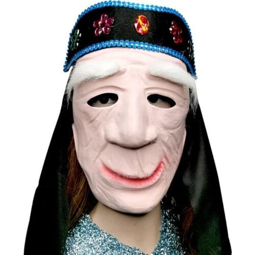 Halloween Scary Horror PVC Mask for Adult Witch Zombie Cosplay Props Accessories with Headwear Old Woman Masks