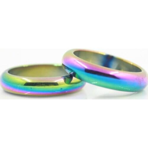 Fashion Jewelry Grade A Quality 6 mm Width cambered surface Hematite Rings rainbow ( 50 Pieces ) HR1005-1