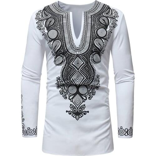 Mens Hipster V Neck T Shirt African Clothes Fad Fahsion African Dashiki Traditional Dashiki Maxi Man Shirt Men Casual Tops Tees