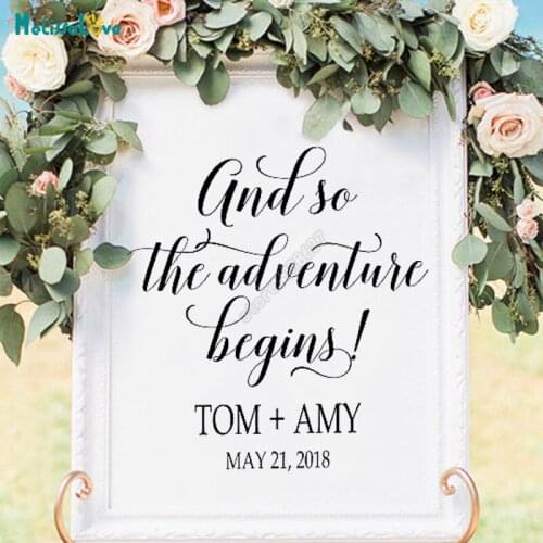 DIY Wedding Board Sticker Reception Sign Custom Name And Date And So Our The Adventure Begins! Welcome Wedding Sign B756