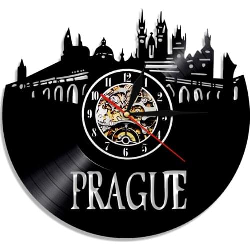 Czech Republic Prague Skyline Wall Art Clock Made Of Vinyl Record Czechic Cityscape Architecture Home Decor European Travel Gift