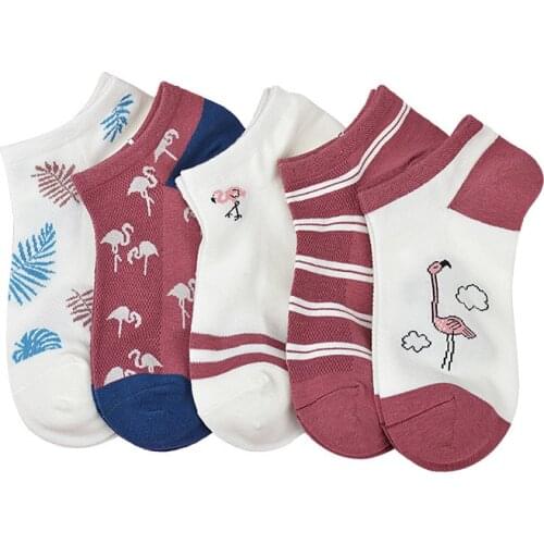 New Product Printed Animal Cute Pattern Casual All-match High-grade Cotton Boat Shallow Mouth Ladies Short Socks Five Pairs