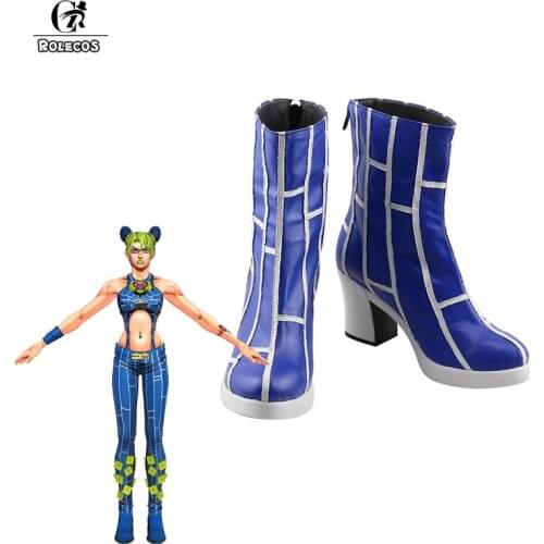 ROLECOS Anime JoJos Bizarre Adventure Cosplay Shoes High Heels Cosplay Jolyne Cujoh High Heels Blue Boots Halloween Party Shoes