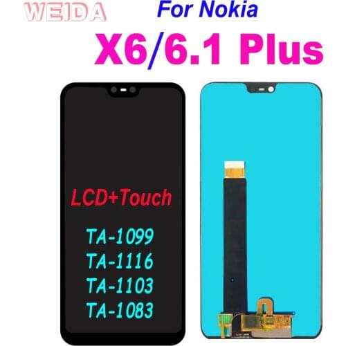 Original For Nokia X6 LCD Display Touch Screen Panel For Nokia 6.1 Plus LCD Digitizer Touch Screen Assembly Replacement