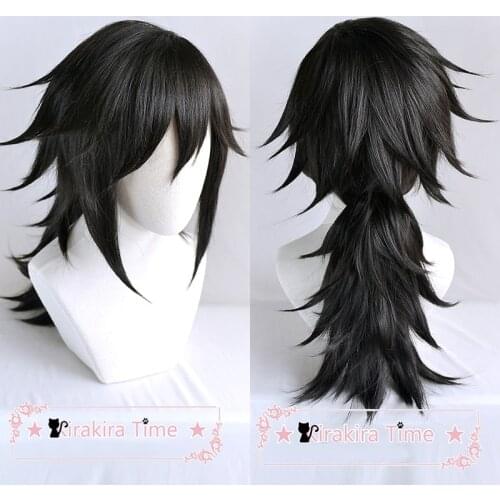 Tomioka Giyuu Short Black Ponytail Wig Anime Demon Slayer Kimetsu no Yaiba Heat Resistant Hair Cosplay Costume Wigs + Wig Cap