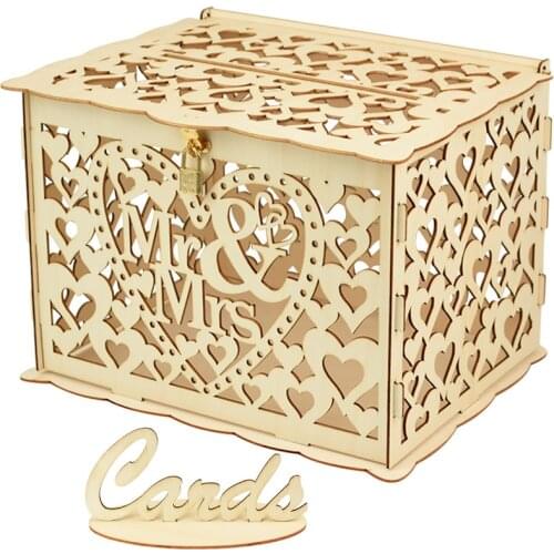 Wedding Card Box with Lock DIY Rustic Wedding Card Sign Wooden Gift Card Box Money Box for Wedding Anniversary Party Decorations
