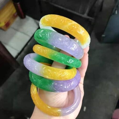 Class A Natural jadeit Multicolor carving bangles Manual grinding jade bangle jewelry jade bangles Real jade women gift bracelet