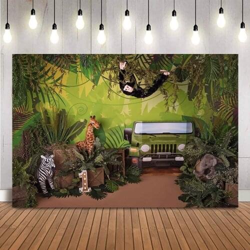 Safari 1st birthday backdrop for photography newborn children kids cake smash portrait background for photographic studio props