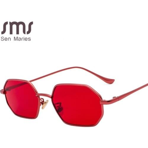 Vintage Polygon Square Sunglasses Women Small Red Metal Sun Glasses Brand Designer Fashion Glasses Lady Oculos De Sol Gafas