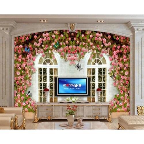 Modern Home Decorative Wallpaper European Architecture Rose Butterfly TV Background Wall wallpaper for walls 3 d beibehang