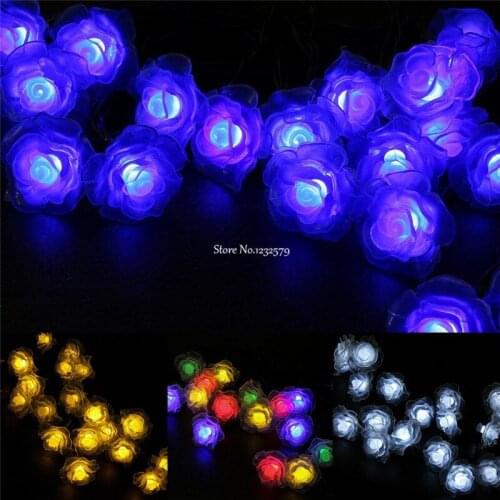 Solar Powered Led String Light 4.8 meter 20pcs Rose Flower multi color Outdoor lamp for Christmas Holiday/Party/Home Decoration