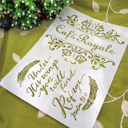 21*29.5cm Feather words scrapbook stencils spray plastic mold shield DIY cake hollow Embellishment printing lace ruler Easter