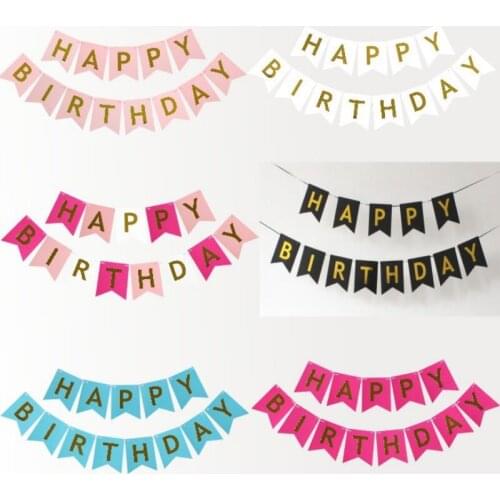 Birthday party decorations Happy Birthday letter Banners String Flags Bunting Gold foil paper flag LX7137