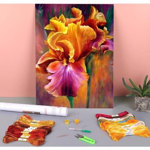 Flowers Pre-Printed 11CT Cross Stitch Embroidery Patterns DMC Threads Hobby Needlework Sewing Knitting Stamped Counted