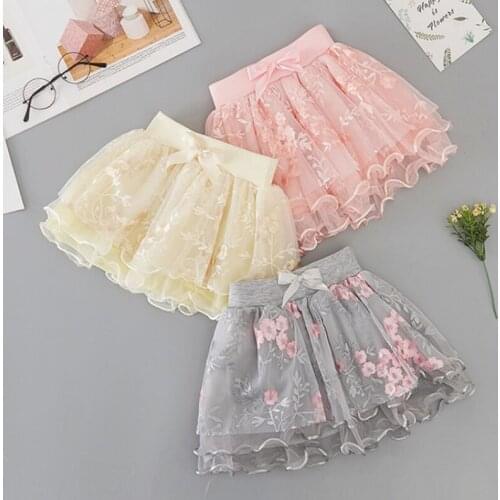 Gauze puff skirt Spring Fall Summer Clothing Children Girl Cute Baby Kid Floral Tutu Skirts Flower Princess Embroidery