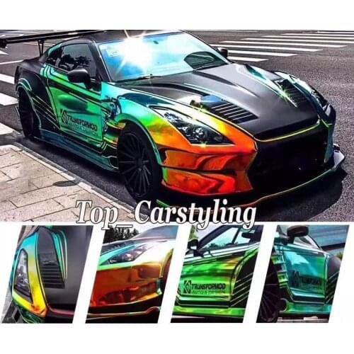 Green Gloss Mirror Rainbow Holographic Film chrome flip vinyl car wrap With Air bubble free PROTWRAPS Covering foil 1.35x20m