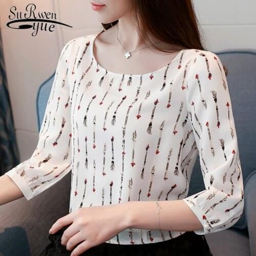 2019 New Fashion Summer&Autumn Elegant Women Blouse Printing Women Clothing O-neck Long Sleeve Womens Tops Plus Size 5374 50